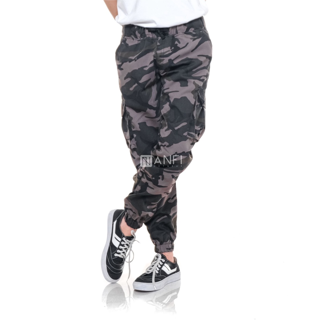 CELANA JOGGER CARGO MOTIF LORENG PINGGANG FULL KARET