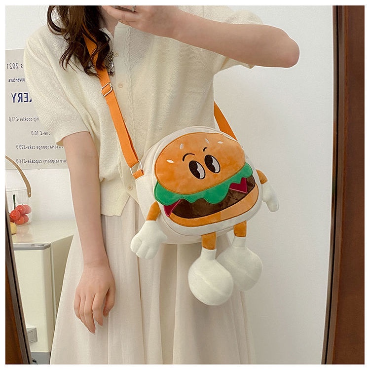 ✌∈▽Seraser Cute Hamburger Ransel Wanita 2022 Baru Fashion Kanvas Tas Sekolah Kelas Kapasitas Besar Gadis Lucu Tas Kasual