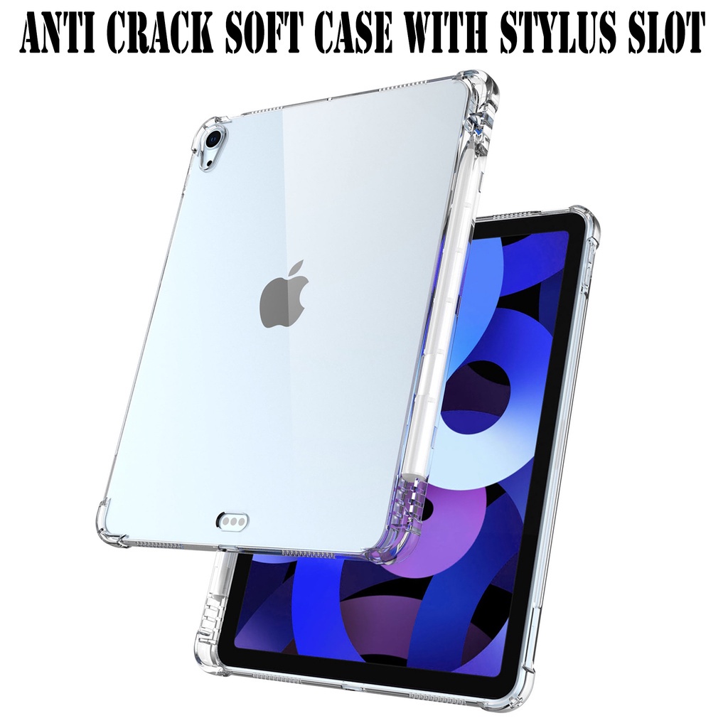 Ipad Air1/Air2/Pro 9.7 | Ipad 8/ 10.2 2019/2020 | Ipad Air 4 10.9 2020 | Ipad Pro 12.9 2022 Anti Crack + Tempat Stylus Case Casing  Bening Transparnt CaseSellerClear Anti Crack Case Stylus Slot