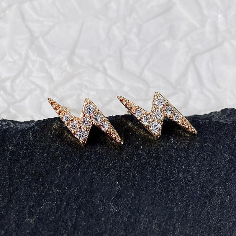 Anting Stud Zircon Bentuk Petir Mini Gaya Hip Hop Untuk Pria