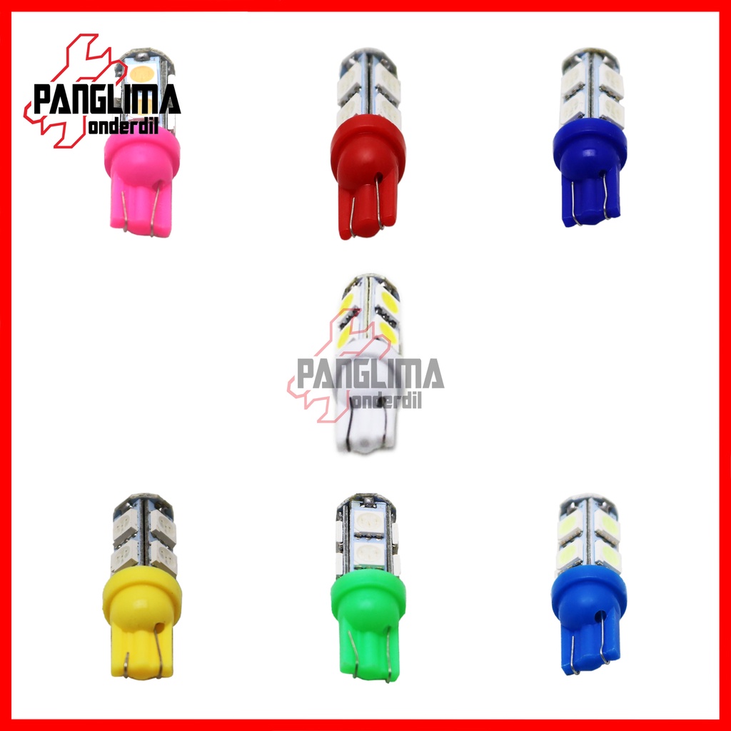 Lampu Sein T10-T 10 LED Putih-Kuning-Merah-Biru-Ice Blue-Pink-Hijau Sen-Riting-Ritting Colok-Tancap Diam Jagung 9 Mata 4 Sisi