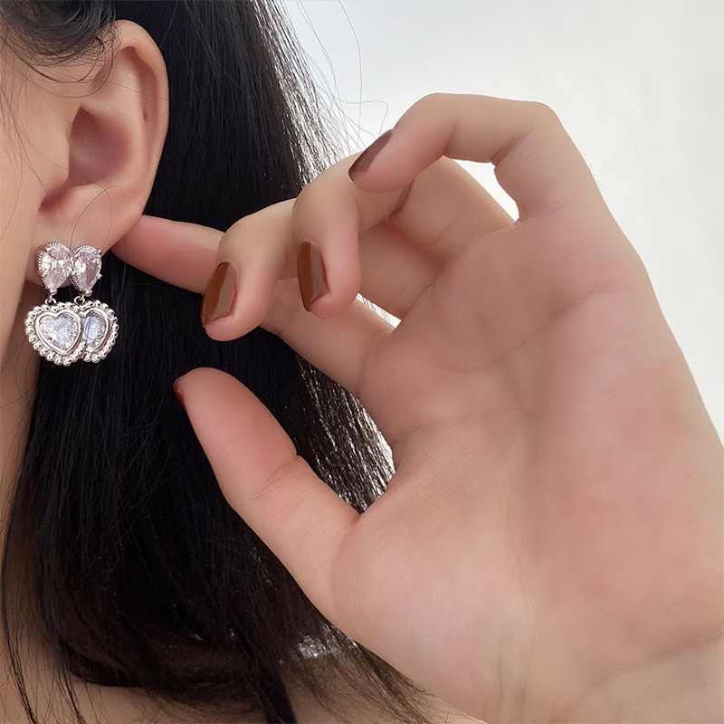 Anting Tusuk Desain Hati Ganda Unik Untuk Wanita