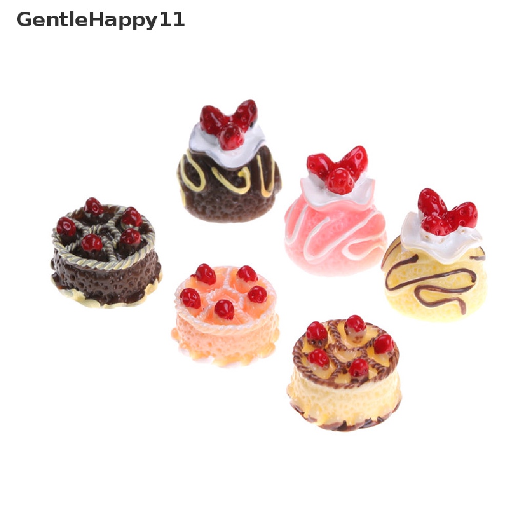 Gentlehappy 6pcs Dessert 3D Resin Cream Kue Miniatur Aksesoris Rumah Boneka id