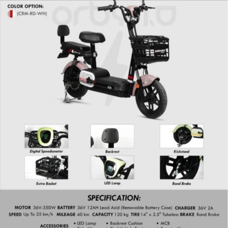 Sepeda Listrik Genio ORBY 1.0 ELECTRIC EBIKE 350 WATT, Sepeda motot Listrik Genio