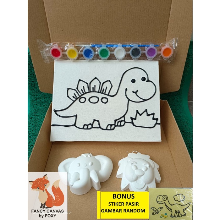 painting kit paket melukis anak kanvas gambar dino gipsum gypsum