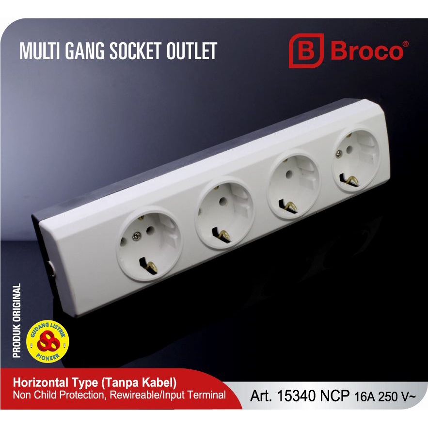 Broco Stop Kontak 4 Lubang 15340 NCP Socket Terminal 4 Lbg