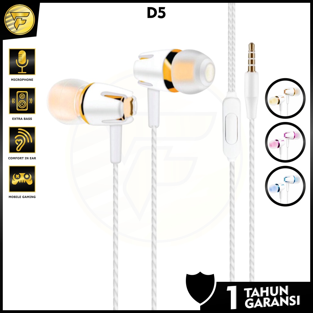 Earphone PINZY D5 stereo bass music telpon gaming headset with microphone original