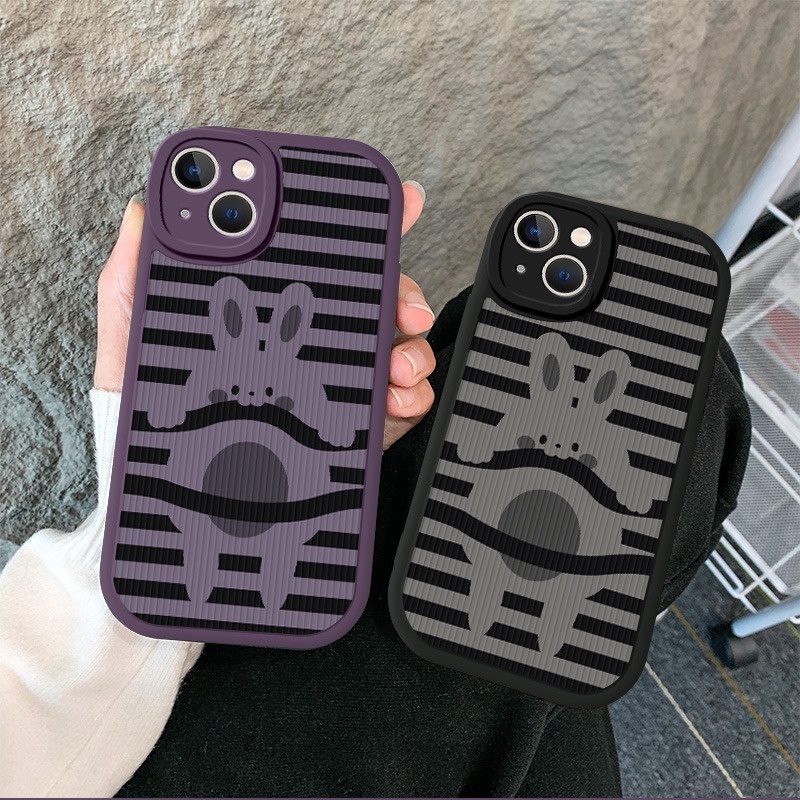 Case Motif Print Kelinci Garis Gelap Untuk IPhone 12 13 14 11 Pro Max X Xs Max Xr Prtfg