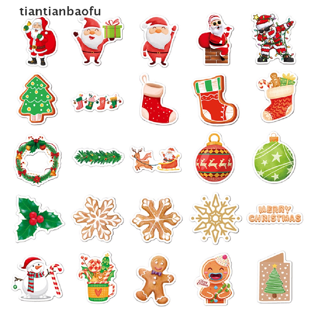 50 Pcs Stiker Desain Santa Claus Natal Untuk Laptop / Koper / Skateboard