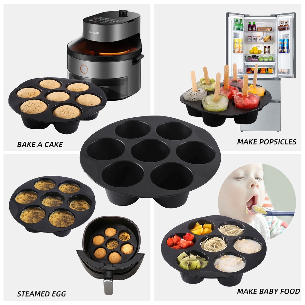 Loyang Kue Pancake Anti Lengket Anti Lengket Baking Pan Reusable Bakeware 7 /8 Inci Cetakan Silikon Kue Popsicle Ice Cream Tray Bulat Muffin Roti Cup Mold Untuk Air Fryer Pan Microwave Oven Kulkas