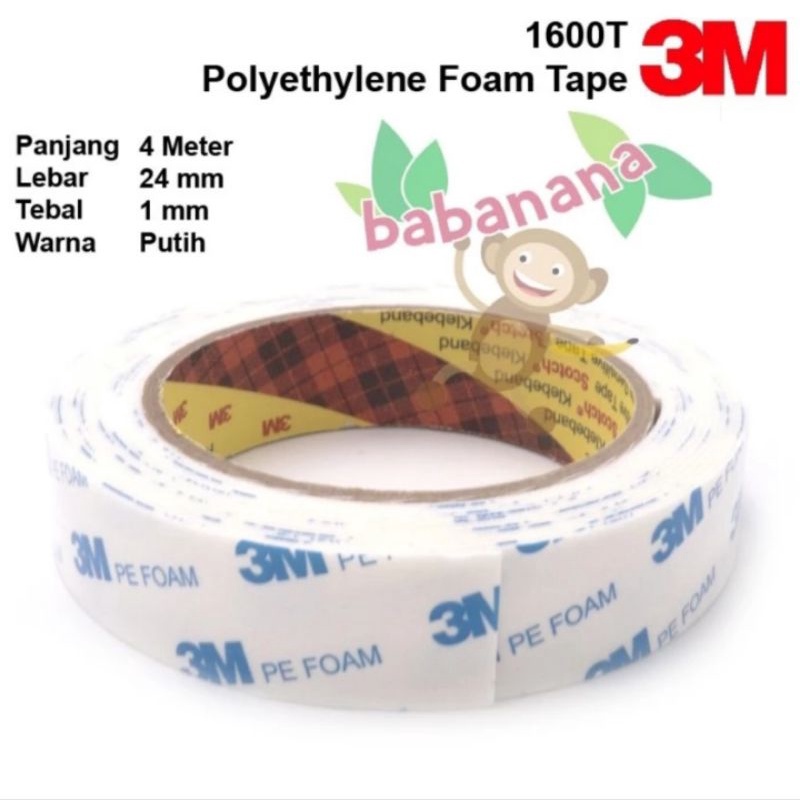 Double Sided Tape Foam 3M 1600T Putih 4M x 24mm x 1.0mm dobel tip