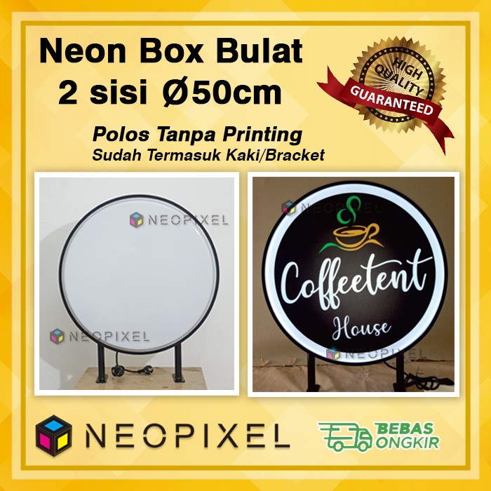 NEON BOX BULAT AKRILIK DIA 50 CM 2 SISI LED BOX BULAT POLOS MURAH