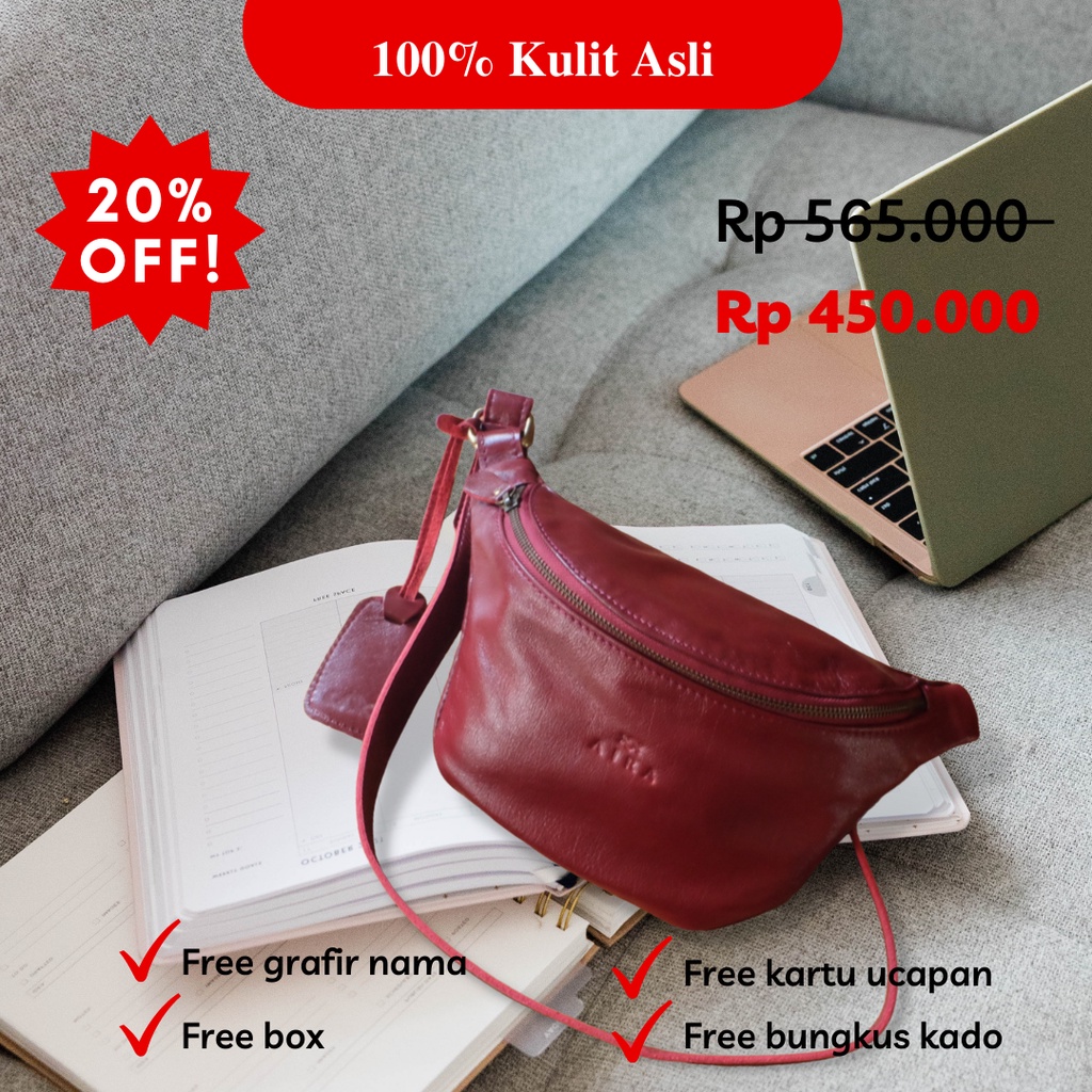 Aira Tas Selempang Dan Bahu Pria Waistbag Jenong Kulit Sapi Asli Bahan Jenis Krom Leather Terbaru Kain Lurik Tradisional Tali Adjustable Kekinian Original