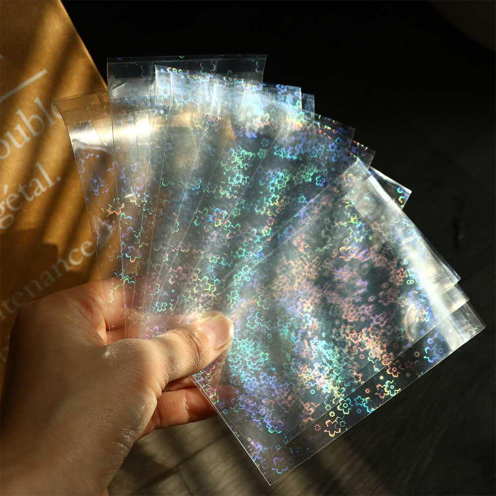 Agustinina Postcard Protector Sleeves Transparan Kedip Star Grid Hologram Film Sakura Card Protector