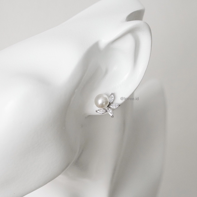 AXELA | Wedding Collection - Zirconia Pearl Stud Bridal Earrings - Anting Wanita