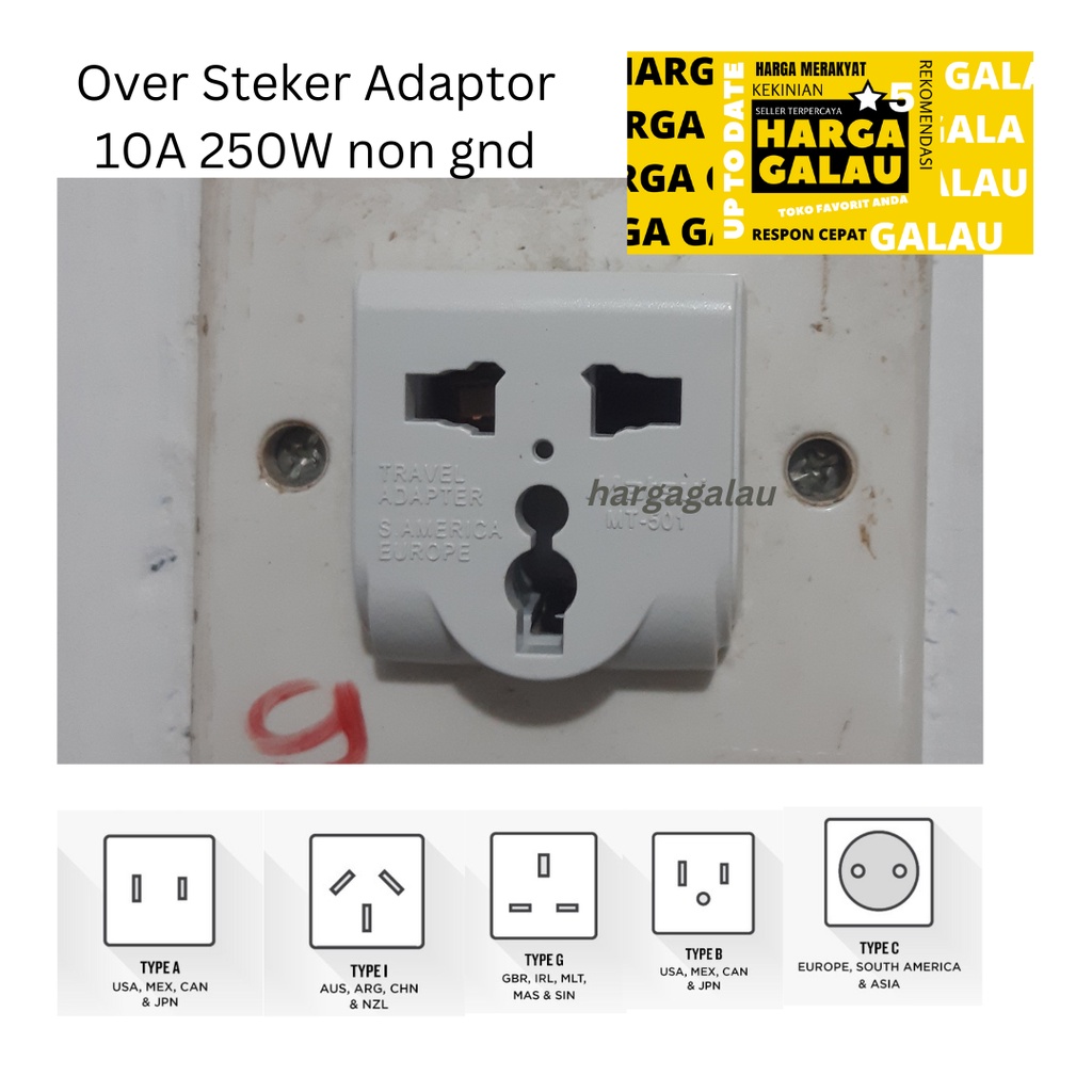 Colokan Listrik SNI Over Steker Wanpro  Gepeng ke bulat , kaki tiga ke kaki dua Universal Adaptor 10A 250W Non Gnd