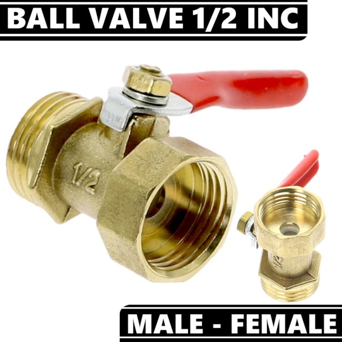 Klep Ball Valve Stop Kran 1/2 Inch Drat Luar X Drat Dalam Bahan Kuningan