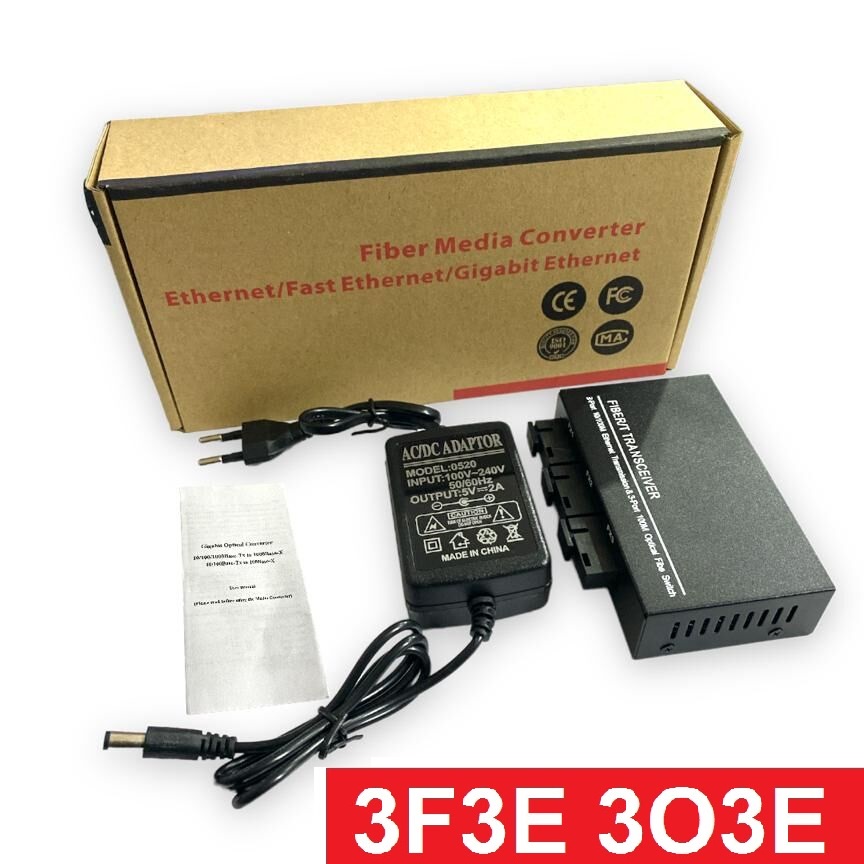 Media Converter Fiber Ethernet Switch 3F3E Optik 3 SC 3 RJ45 Fiber Transceiver 3O3E dengan Adapter