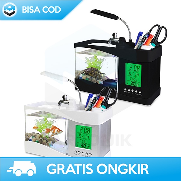 MINI AQUARIUM DENGAN DIGITAL DISPLAY USB FISH TANK WITH RUNNING WATER