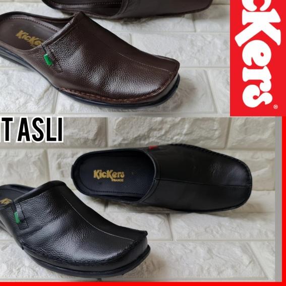 Sandal Kulit Kickers - Sendal Selop Pria - Sepatu Sandal Kickers - Hitam, 39