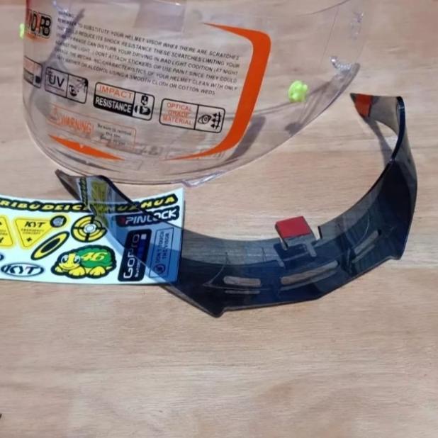 paket flat visor+ To post + spoiler+ sticker helm KYT Rc7 iridium - Putih