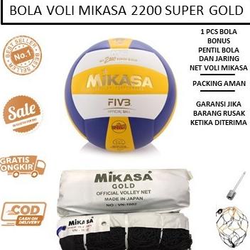 BOLA VOLI MIKASA 2200 SUPER GOLD DAN NET VOLI MIKASA GOLD - BOLA VOLY
