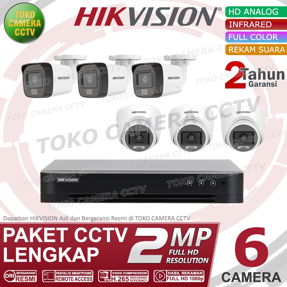 PAKET CCTV HIKVISION 2MP DUAL LIGHT AUDIO COLORVU 8 CHANNEL 6 KAMERA