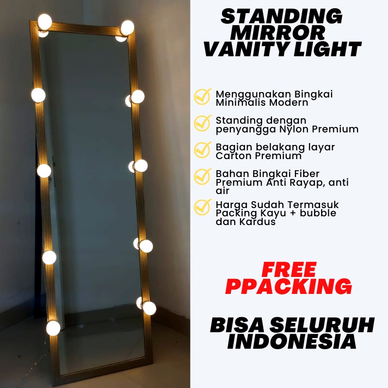 Cermin Standing Vanity Mirror Aesthetic Dekorasi Rumah Estetik Minimalis Kaca Cermin Full Body Satu Badan Panjang Lampu Make Up Penghias Kamar Tidur Kaca Untuk Selfi Selfie Sudut Kamar Review Pinteress Mua