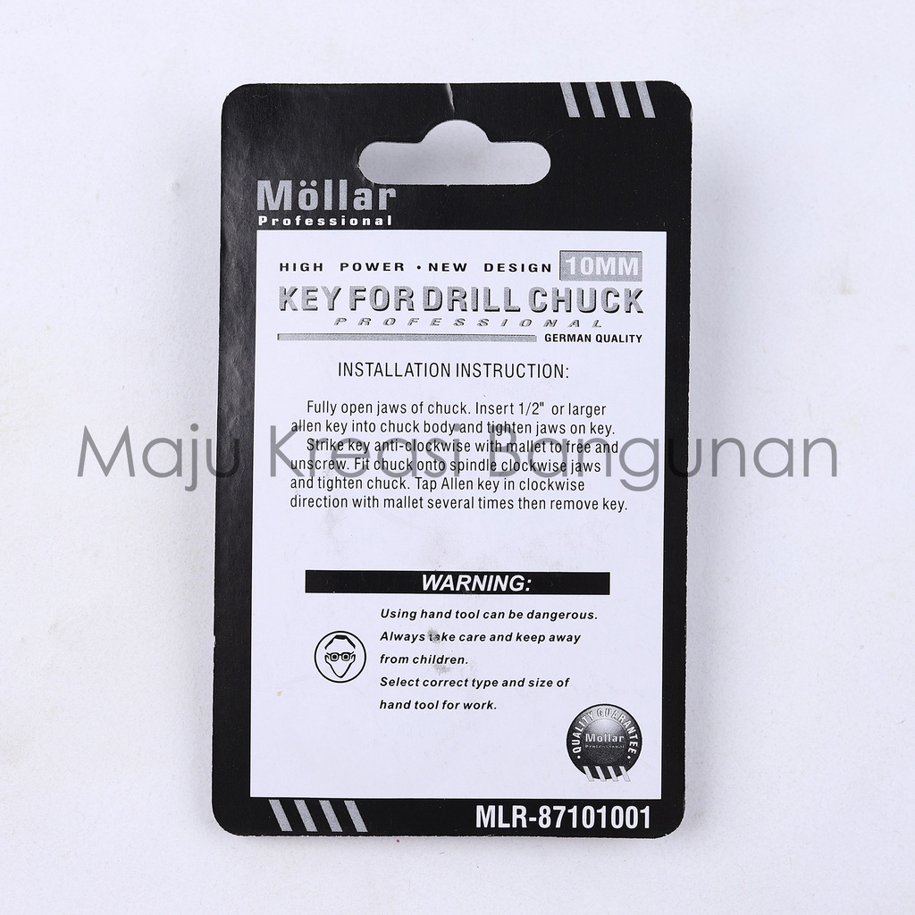 Kunci Kepala Bor Mollar 10mm Key for Drill Chuck Mesin Listrik Karet 10 mm