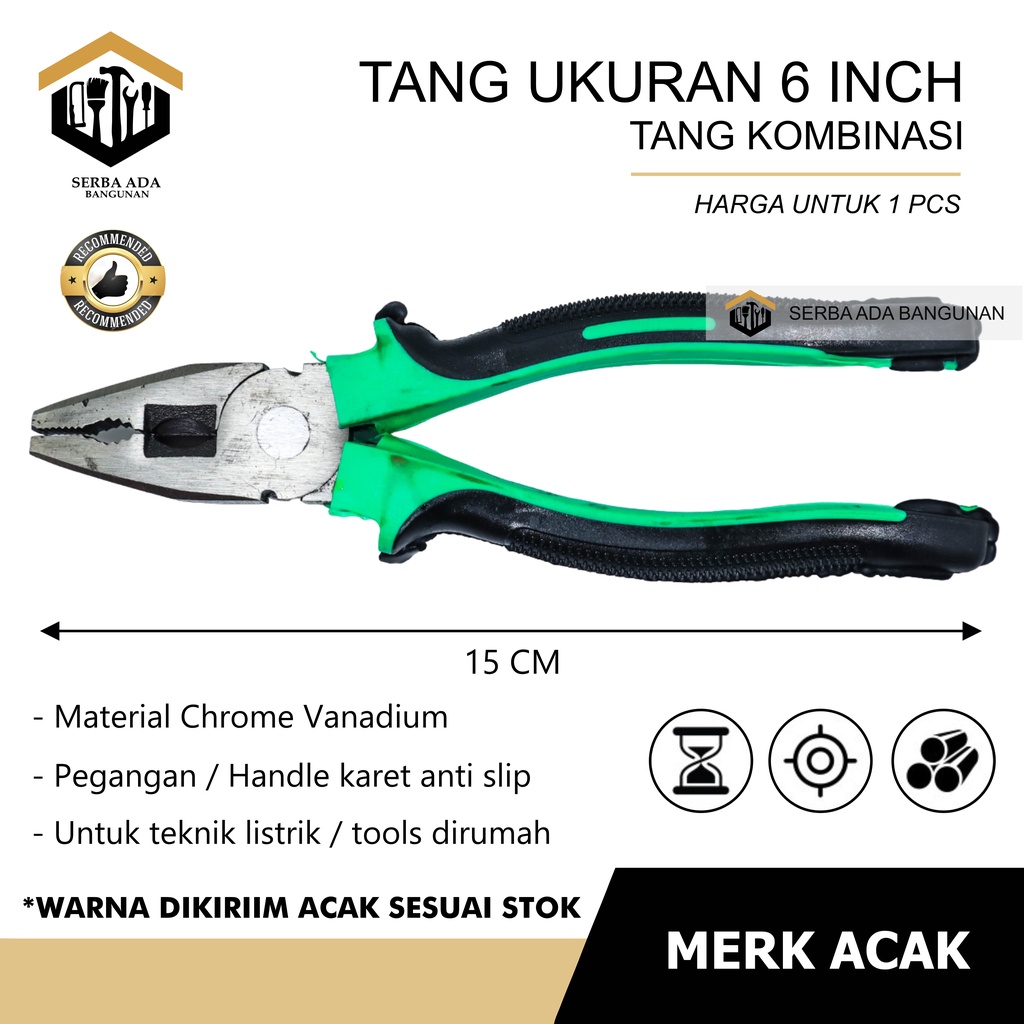 Tang combinasi kombinasi 6 inci blister bahan baja gagang karet / Tang Lancip / Tang Potong