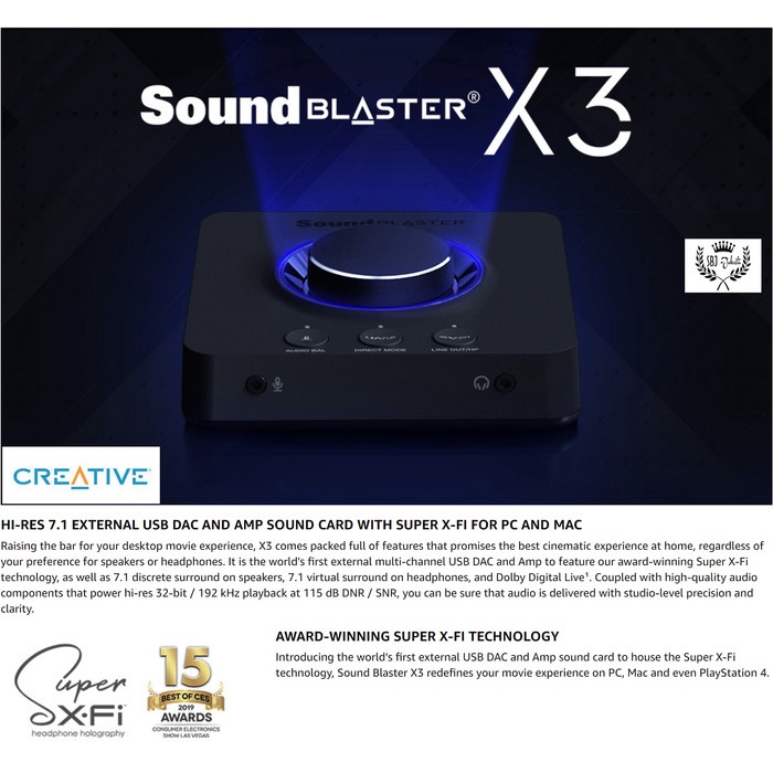 Sound Card Creative Sound Blaster X3 Hi-Res 7.1 Usb Dac Amp Sound Card Ps4 Ps5 Pc