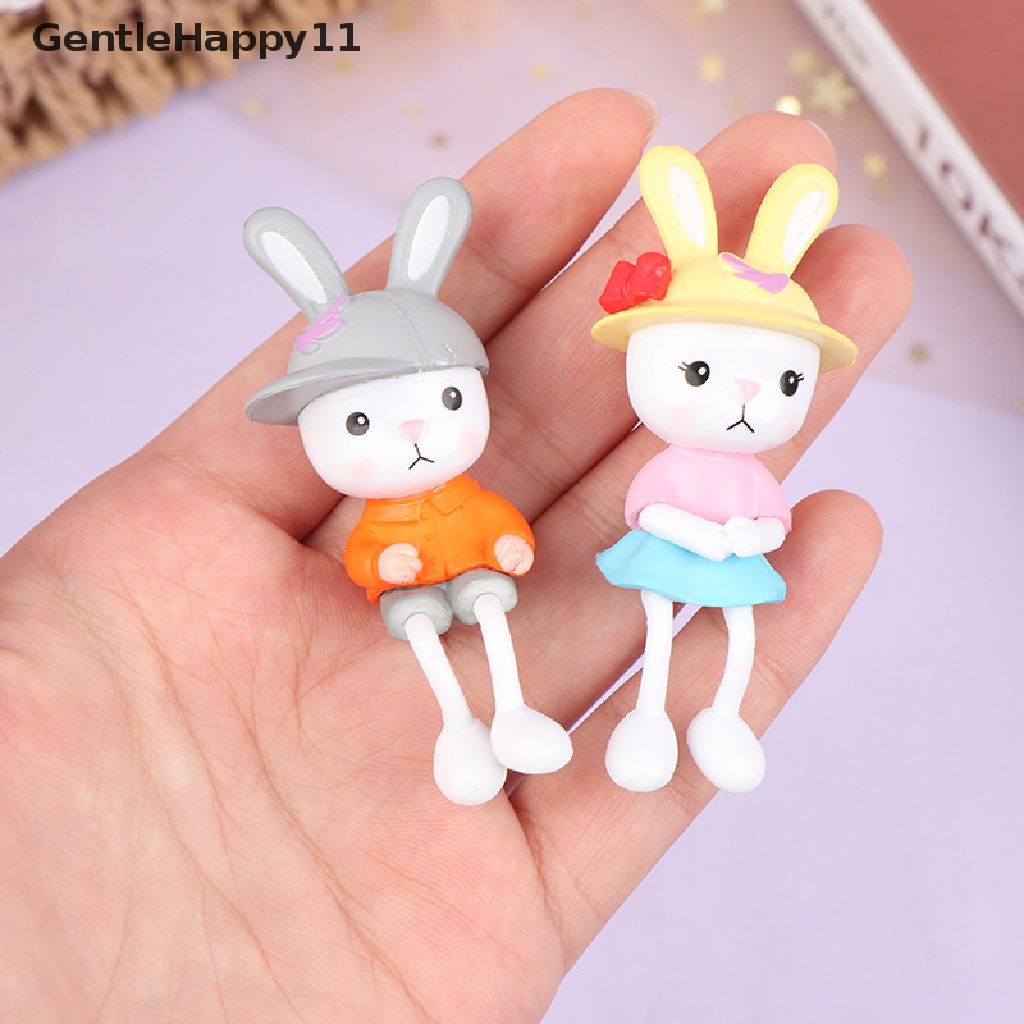 Gentlehappy Patung Dekorasi Pemandangan Miniatur Kelinci Kaki Panjang Resin Lucu Home Decor id
