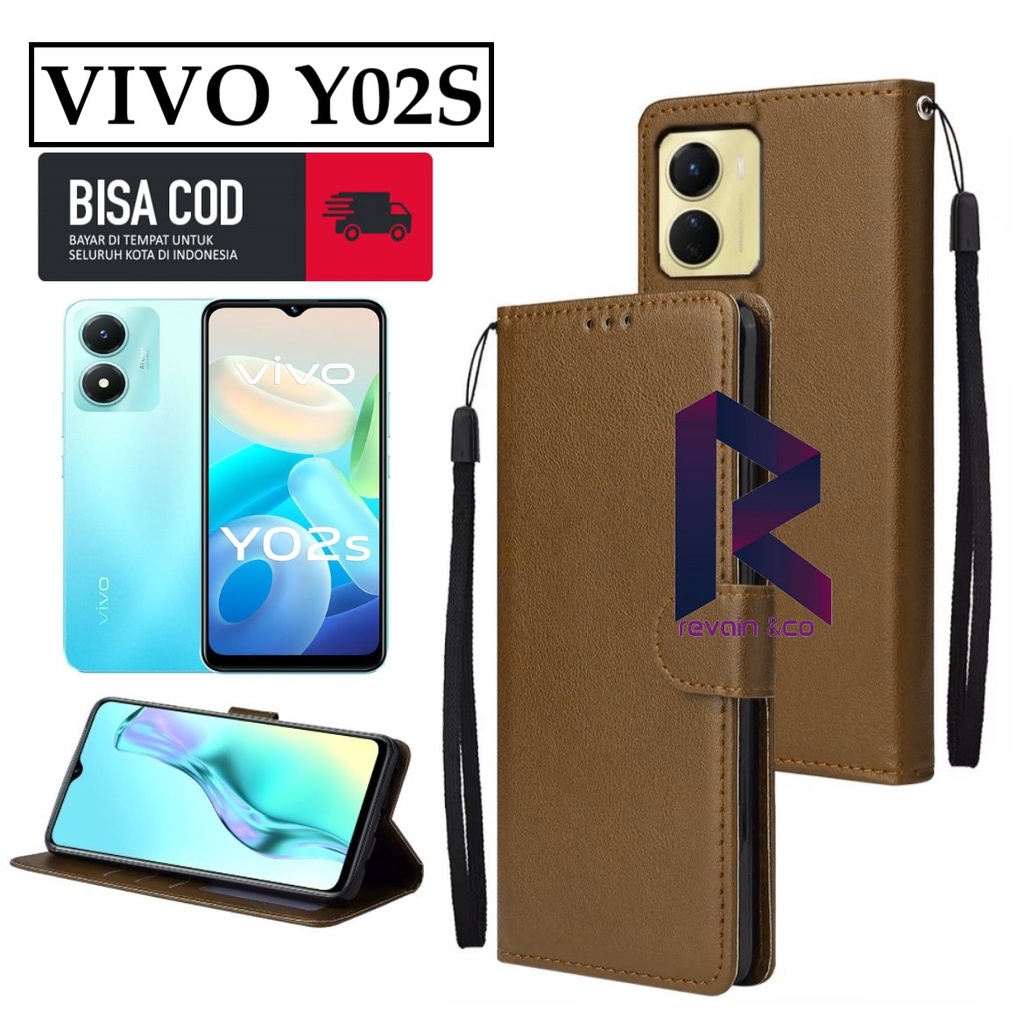 CASE VIVO Y02S FLIP WALLET LEATHER KULIT PREMIUM SARUNG BUKA TUTUP KESING HP FLIP CASE VIVO Y02S