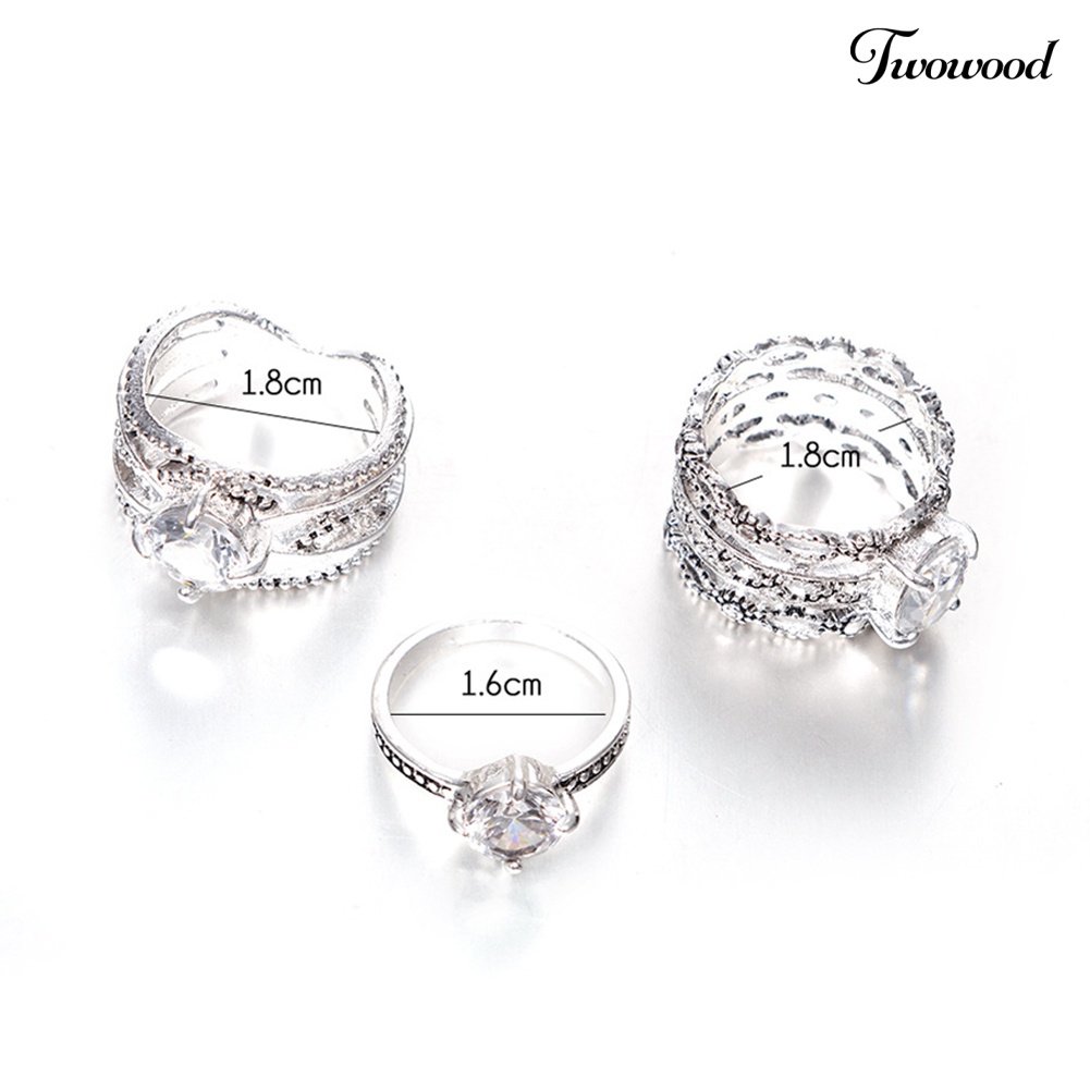 Set 3 Pcs Cincin Berlian Imitasi Model Hollow Gaya Vintage Untuk Wanita