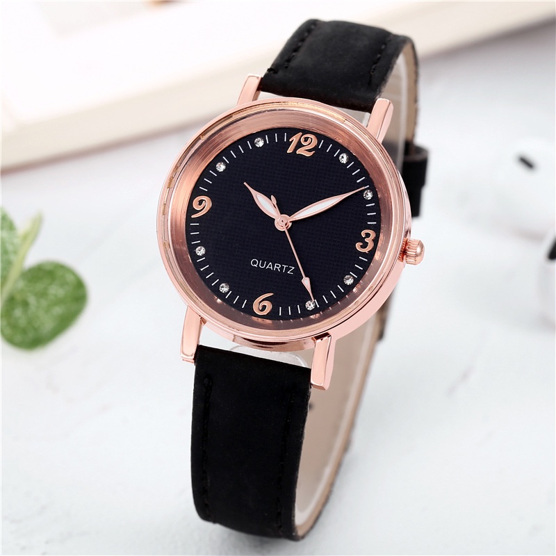 RRNS 130 Jam Tangan Casual Wanita Analog Kecil Dial Bulat Dengan Strap Pu Leather Korean Fashion