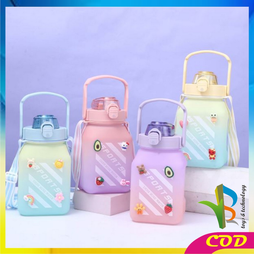 RB-C468 Botol Minum Anak Gemoy Kotak 1500ML Warna Gradasi Bottle Tumblr Sedotan dan Tali Panjang BPA FREE