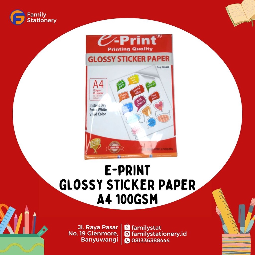 

E-PRINT GLOSSY STICKER PAPER A4 135GSM ISI 20PCS