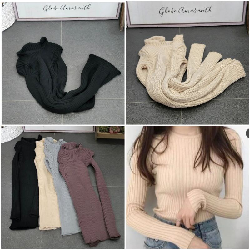 quinn basic knit top tangan panjang/blouse rajut wanita/turtle neck rajut wanita termurah
