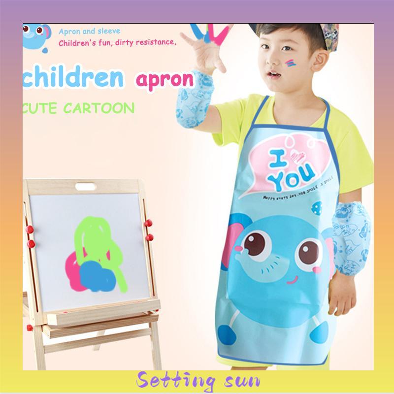 Celemek Apron Anak untuk Melukis Berkebun Karakter Kartun Dengan manset/Tanpa manset TN