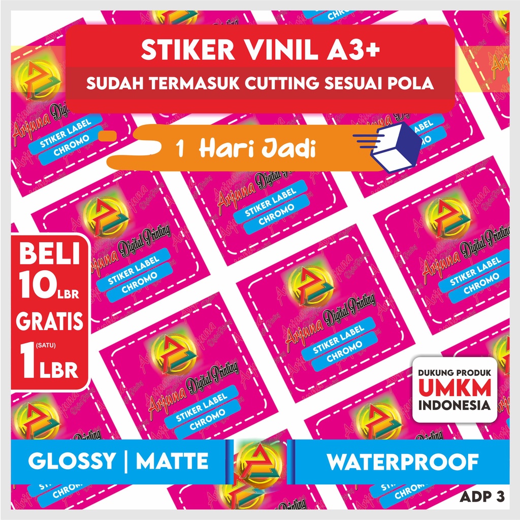 Jual Cetak Stiker Vinyl A3 Anti Air Cutting Laminasi Glossy