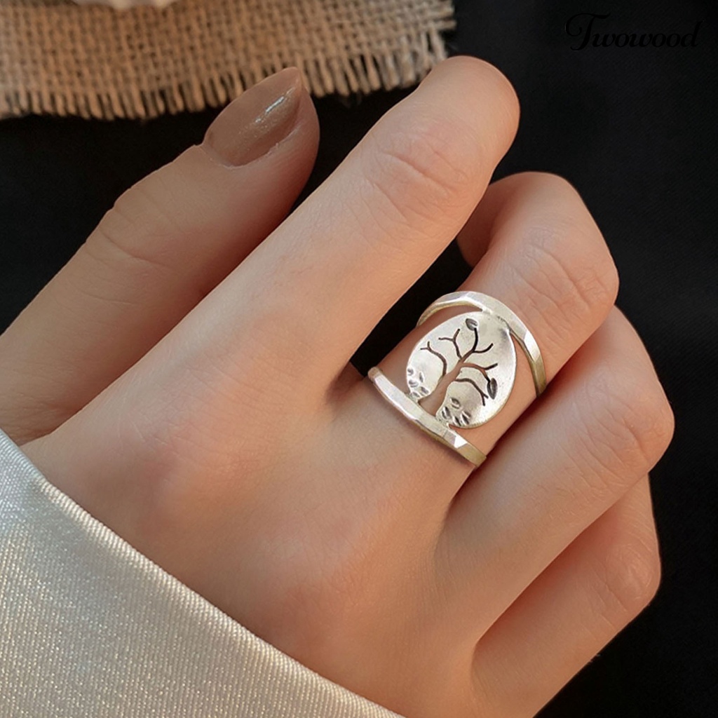 Cincin Bahan Alloy Model Hollow Motif Burung Dan Pohon Gaya Vintage Klasik Untuk Wanita