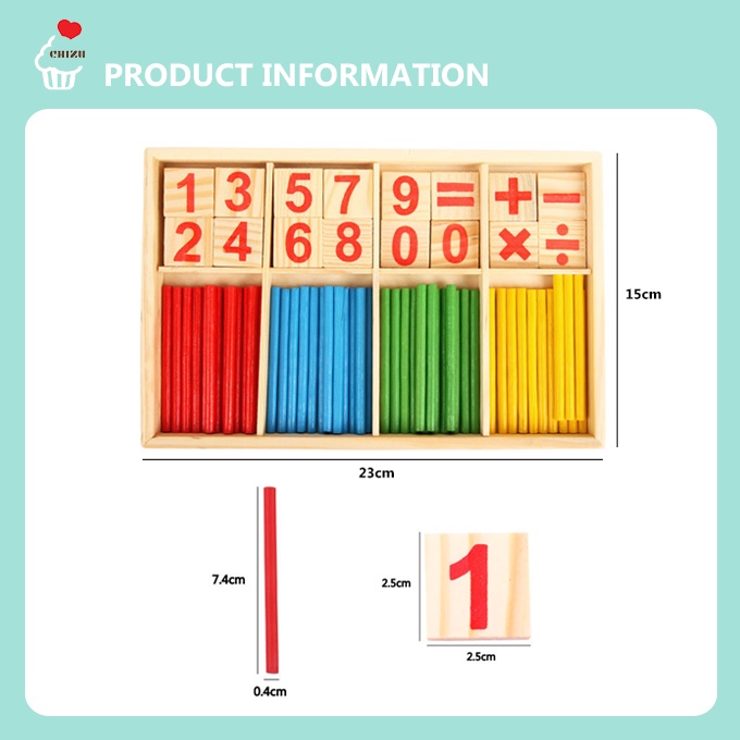 Math Intelligence Stick | Stik Matematika Alat Peraga Belajar Berhitung Kayu | Wooden Mathematic Counting Teaching Aid Mathematical Number | APE Menghitung Angka | Mainan Montessori Edukatif Edukasi Anak Balita