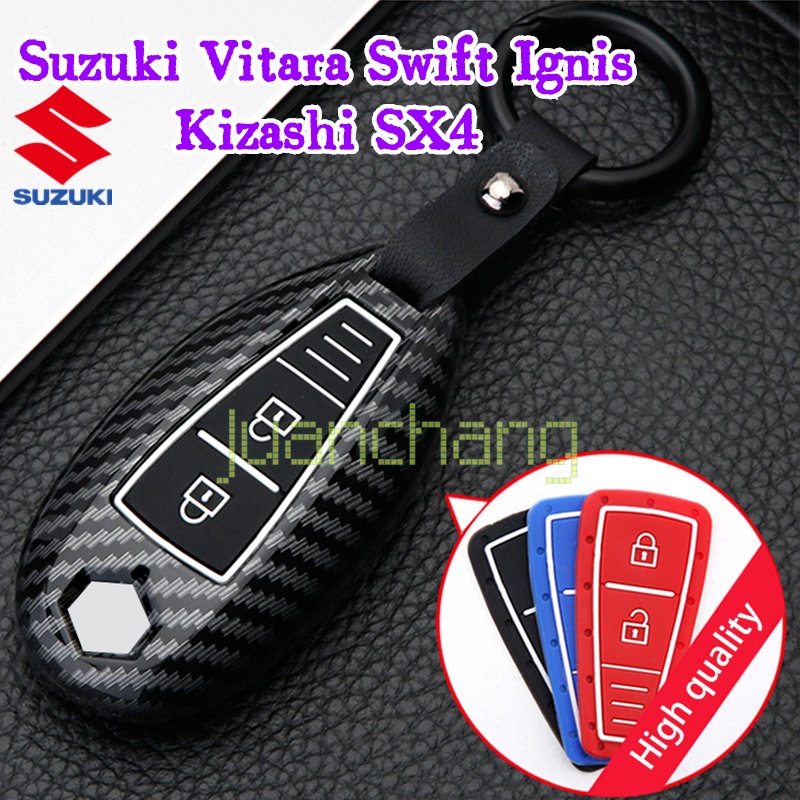 Case Remote Kunci Mobil Bahan Silikon ABS Carbon Fiber Untuk Suzuki Vitara Swift Ignis Kizashi SX4 Baleno Ertiga Samura Scross 2019