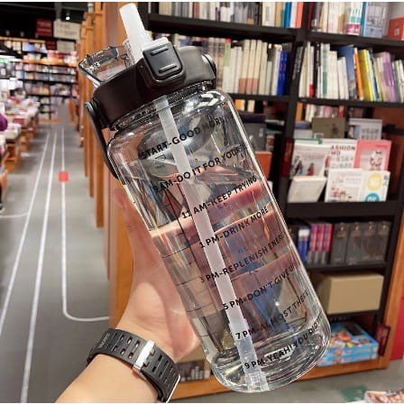 Botol minum 2 Liter Korea Transparant Pelangi Waktu Kata Motivasi - Botol Bening 2 Liter - Kenji Shop