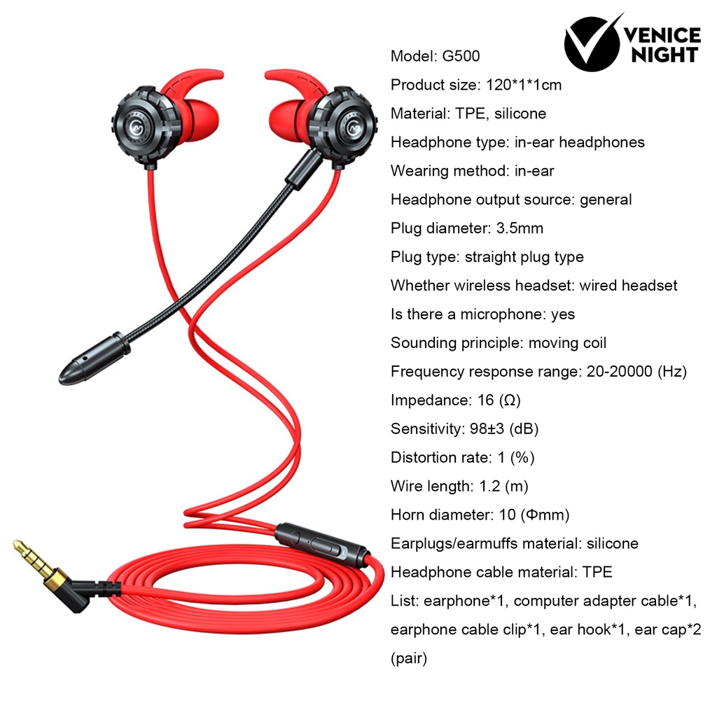 (VNEP) (Berkabel) G500 Earphone Kompatibilitas Luas Gaming Mic In-Ear Headset Noise Isolating Headphone untuk Notebook