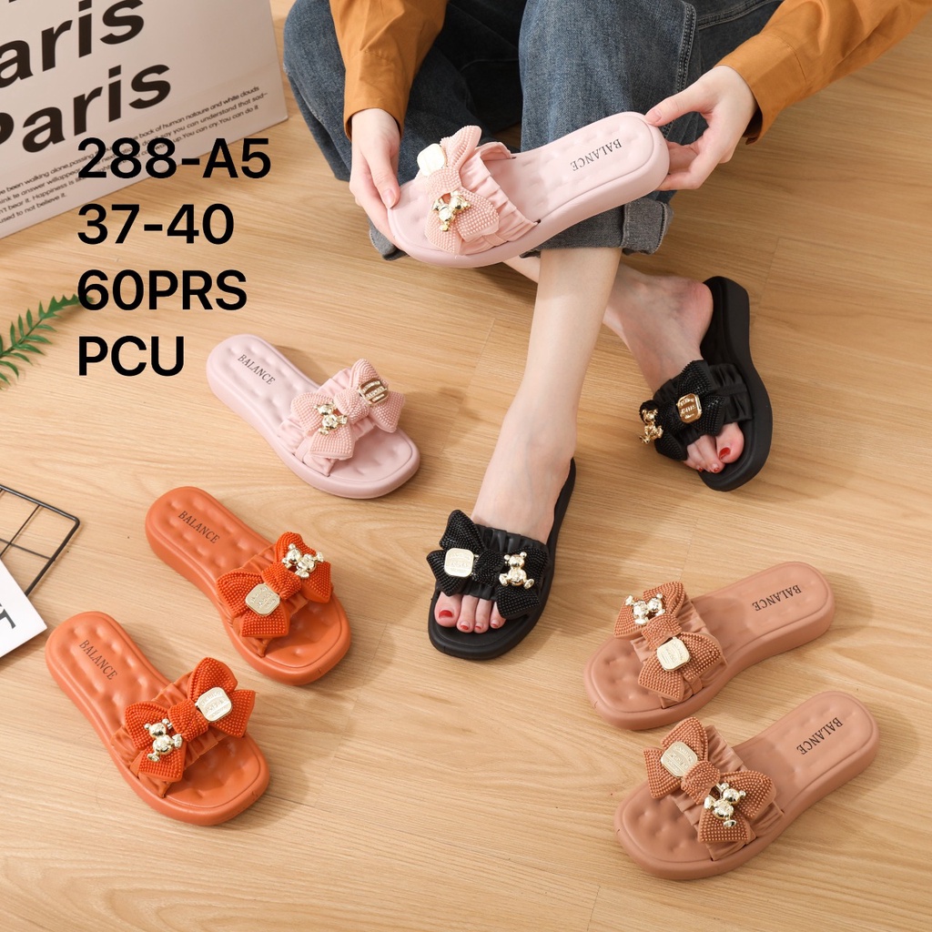 BALANCE Sandal Slop Wanita Jelly Tebal Bahan Elastis Empuk Rubber Non-Slip Motif Pita Gold 288-A5