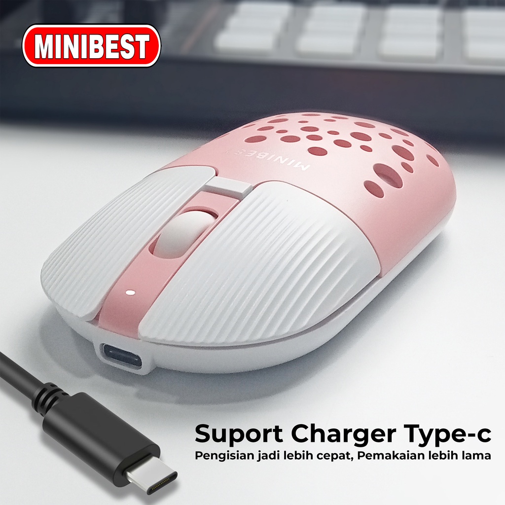 [MB] MN-B398 Pink Mouse Wireless Bluetooth 1600DPI dengan Receiver USB untuk PC Laptop