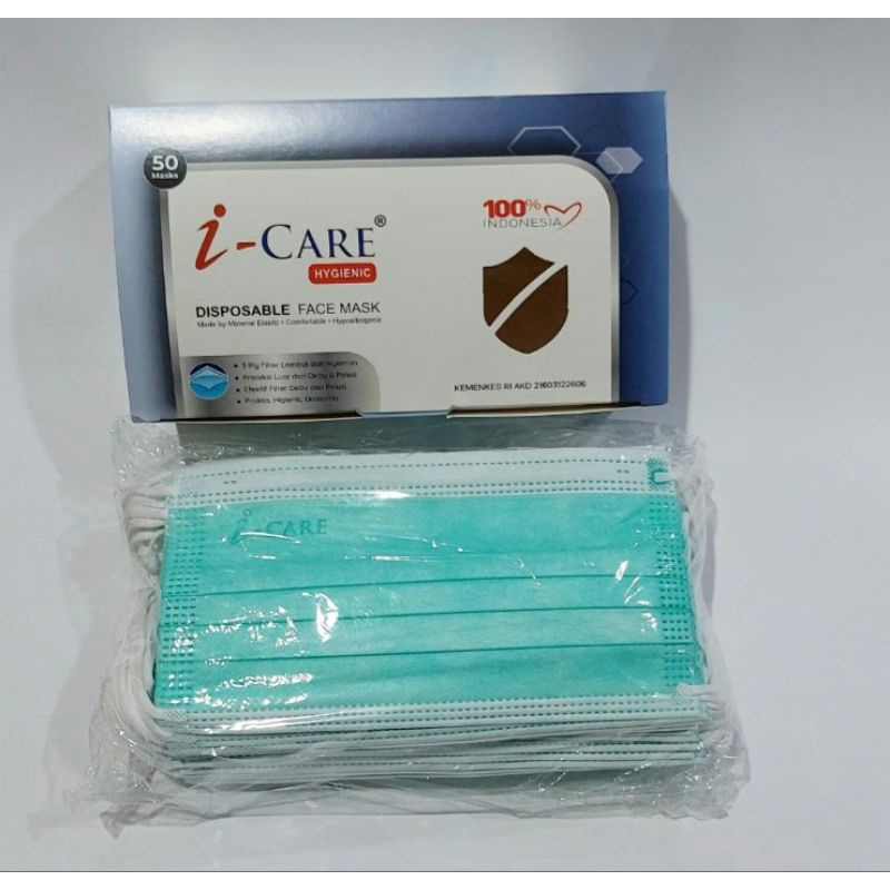 i-care Masker Earloop Dewasa 3ply 50pcs Emboss