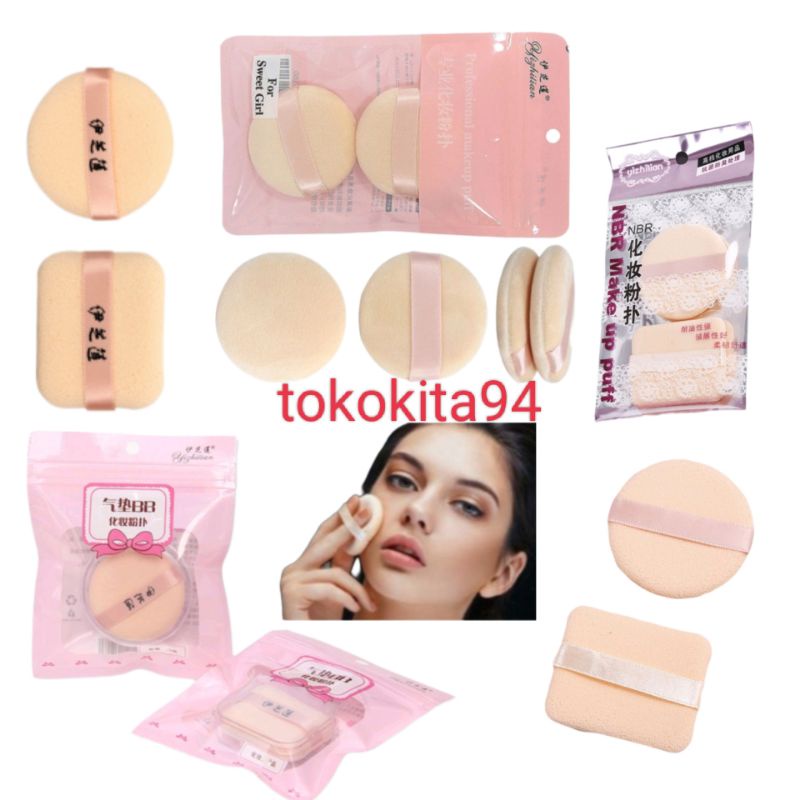 Spon Bedak Sponge Puff Tebal 1Set - Spon Alas Bedak Cushion Foundation Box Tebal -Sponge Lembut 1Set Bulat Kotak