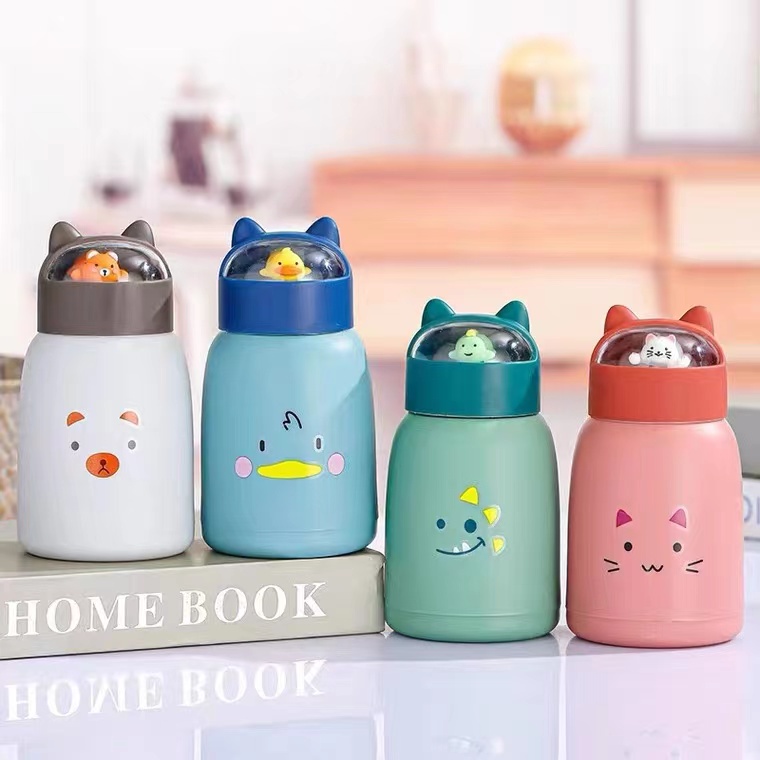 Botol minum Kaca Bening Termos hewan lucu motif/ gelas kaca vacumm flask 340ml